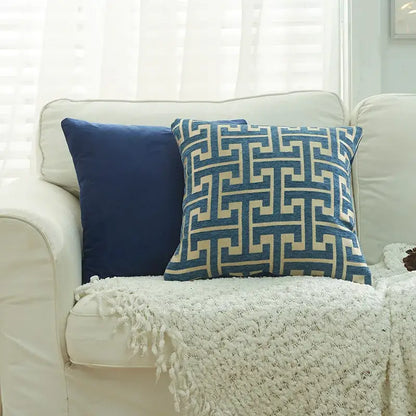 Geometric chenille throw pillowcase beige & light blue living room