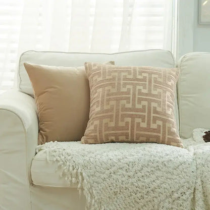 Geometric chenille throw pillowcase beige & light blue living room