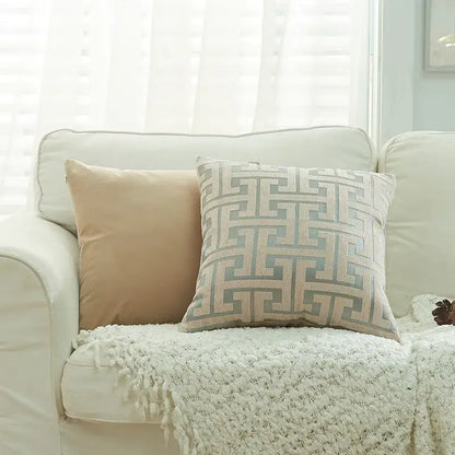 Geometric chenille throw pillowcase beige & light blue living room