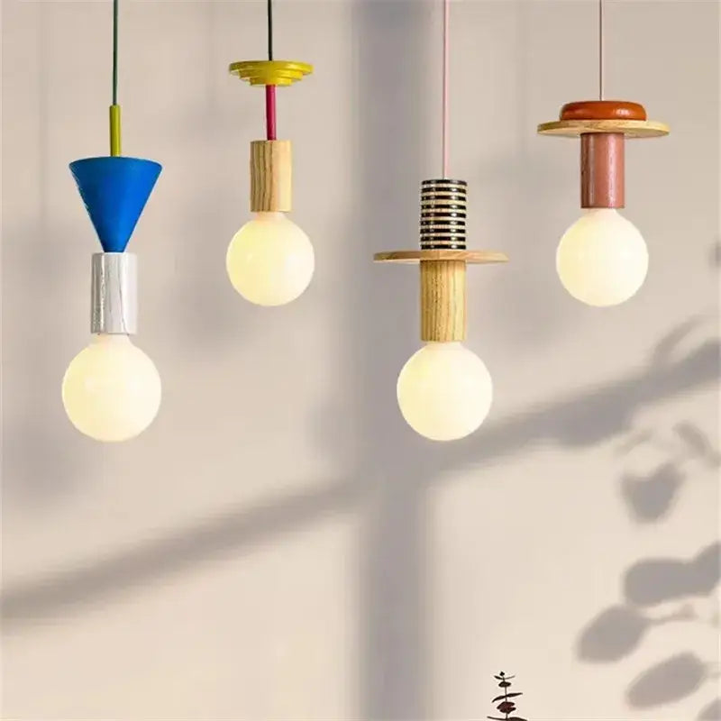 Geometric colorful wooden pendant light for bedroom decor