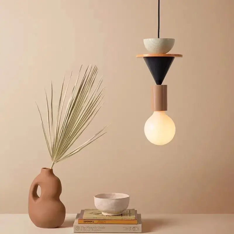 Geometric colorful wooden pendant light for bedroom decor