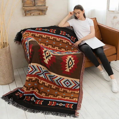 Geometric cotton knitted sofa blanket – living room throw