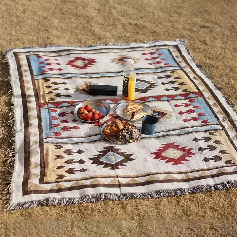Geometric cotton knitted sofa blanket – living room throw
