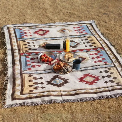 Geometric cotton knitted sofa blanket – living room throw