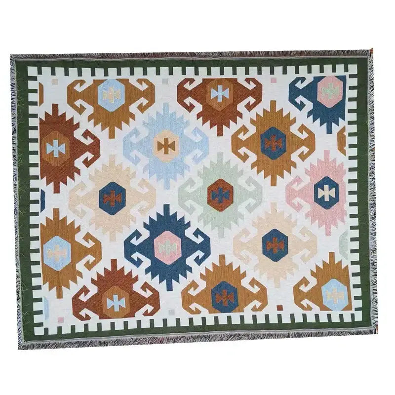 Geometric cotton knitted sofa blanket – living room throw