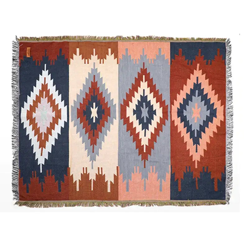 Geometric cotton knitted sofa blanket – living room throw