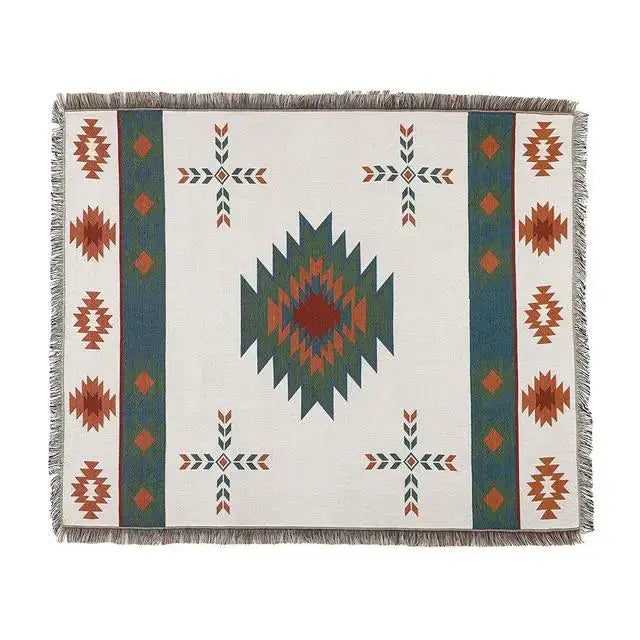 Geometric cotton knitted sofa blanket – living room throw