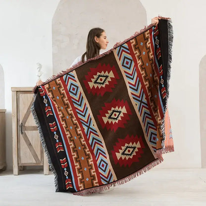 Geometric cotton knitted sofa blanket – living room throw
