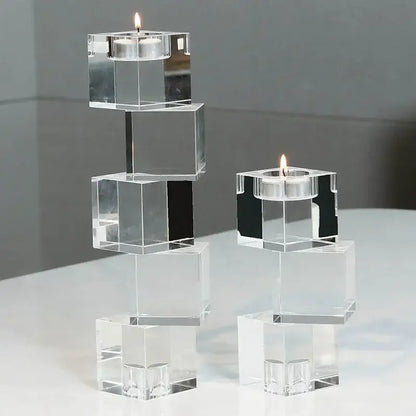 Geometric crystal glass candle holder living room cube decor