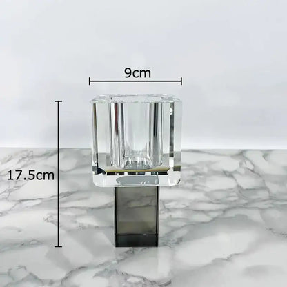 Geometric crystal glass vase with artificial flowers living room decor
