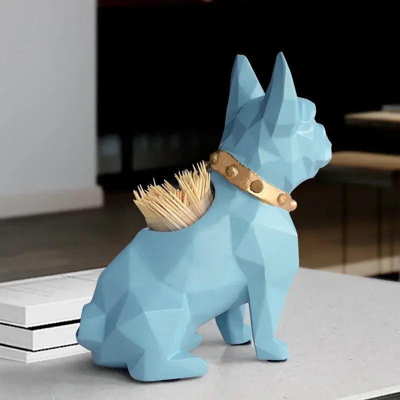 Geometric dark blue dog resin pen holder desk organizer office accessory