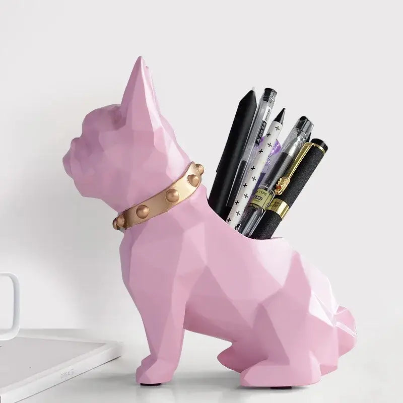 Geometric dark blue dog resin pen holder desk organizer office accessory