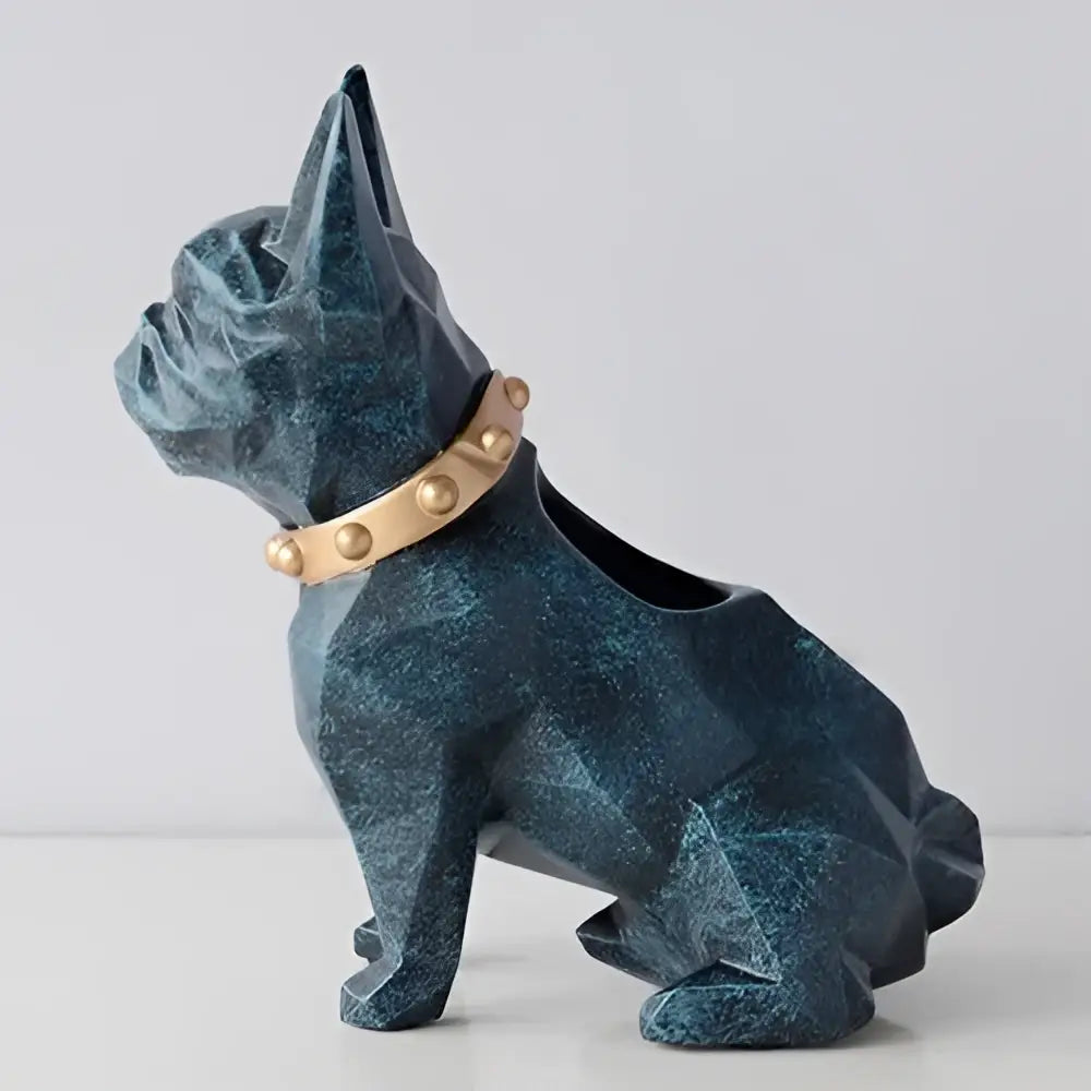 Geometric dark blue dog resin pen holder desk organizer office accessory