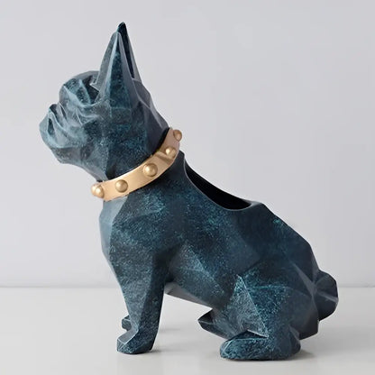 Geometric dark blue dog resin pen holder desk organizer office accessory
