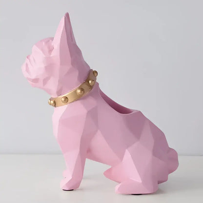 Geometric dark blue dog resin pen holder desk organizer office accessory