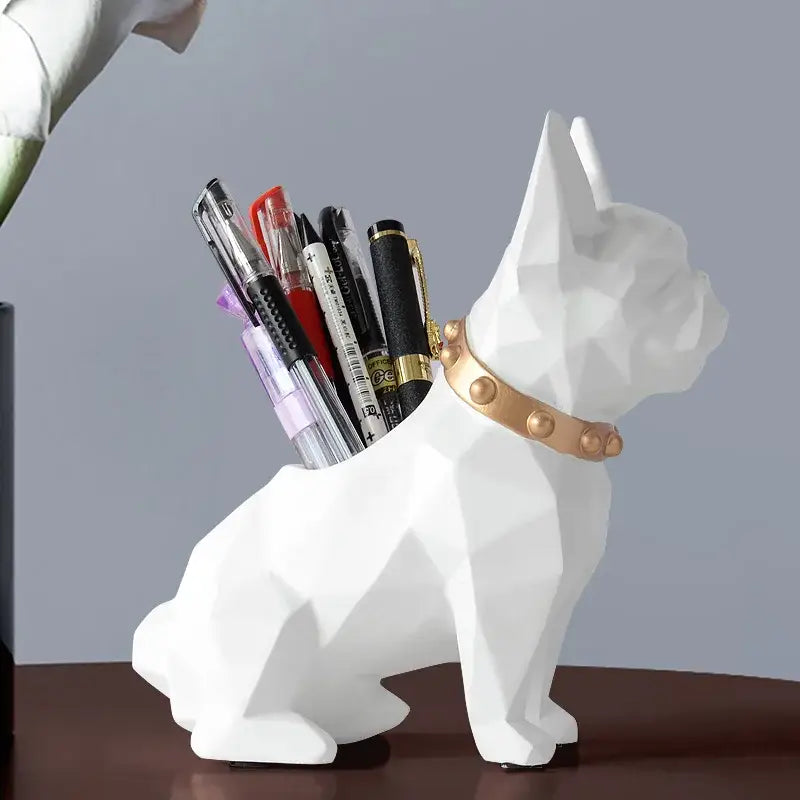 Geometric dark blue dog resin pen holder desk organizer office accessory