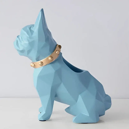 Geometric dark blue dog resin pen holder desk organizer office accessory