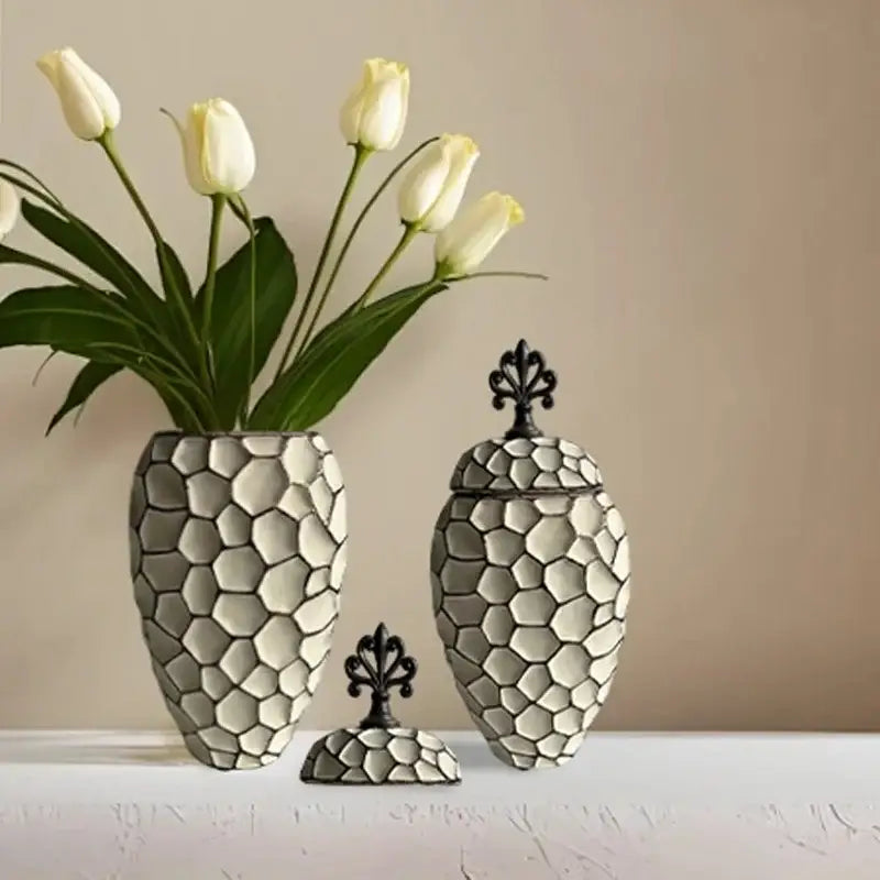Geometric diamond check gray ceramic vase living room decor