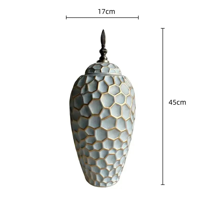 Geometric diamond check gray ceramic vase living room decor