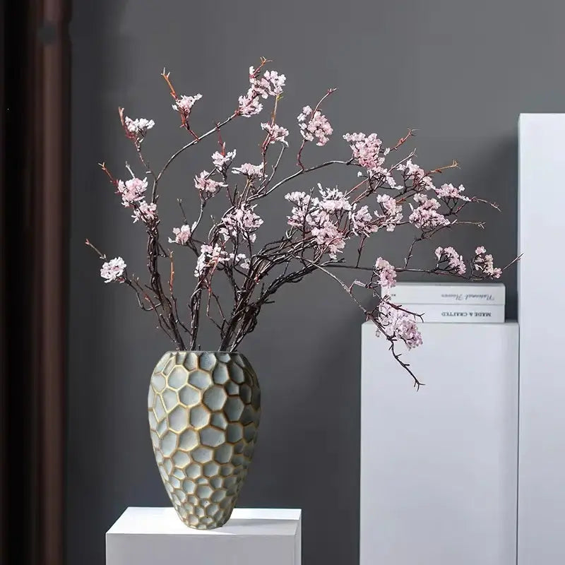 Geometric diamond check gray ceramic vase living room decor