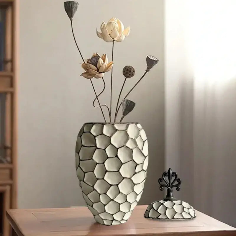 Geometric diamond check gray ceramic vase living room decor
