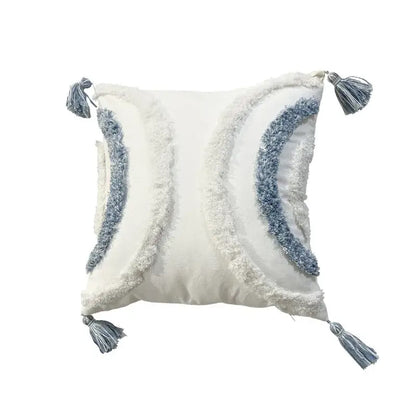 Geometric diamond tufted embroidery blue & white pillow – living room