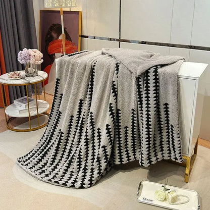Geometric double layer lamb fleece blanket bedroom throw