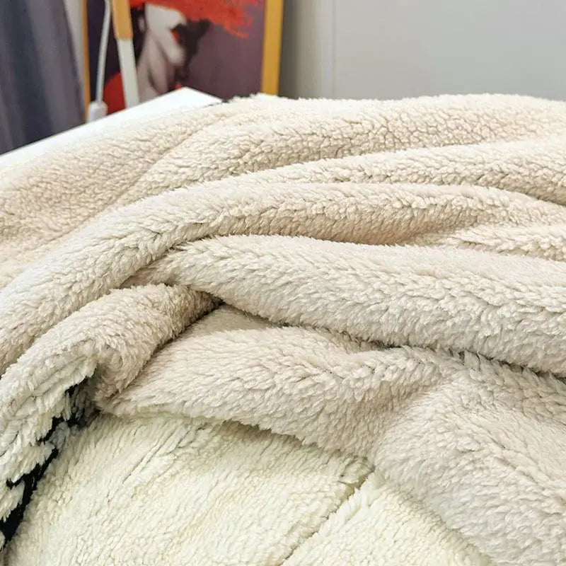 Geometric double layer lamb fleece blanket bedroom throw
