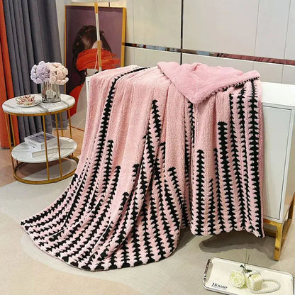 Geometric double layer lamb fleece blanket bedroom throw
