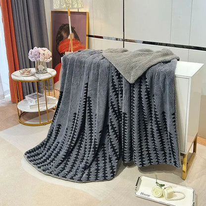Geometric double layer lamb fleece blanket bedroom throw