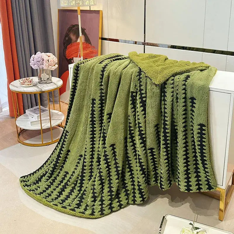 Geometric double layer lamb fleece blanket bedroom throw