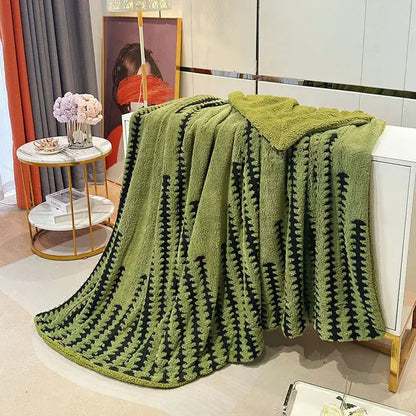 Geometric double layer lamb fleece blanket bedroom throw