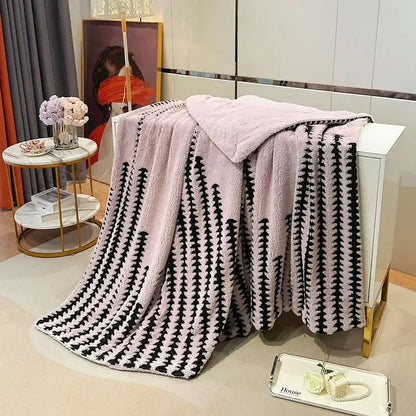 Geometric double layer lamb fleece blanket bedroom throw