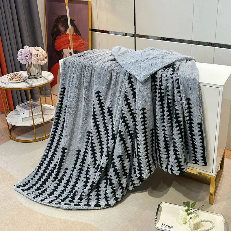 Geometric double layer lamb fleece blanket bedroom throw