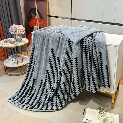 Geometric double layer lamb fleece blanket bedroom throw