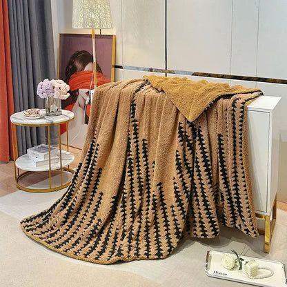 Geometric double layer lamb fleece blanket bedroom throw