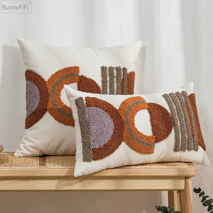 Geometric embroidered cushion cover – living room ethnic decor
