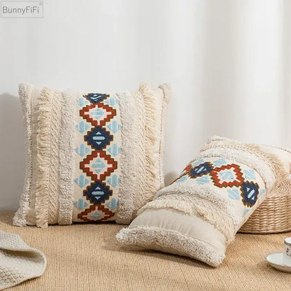 Geometric embroidered cushion cover – living room ethnic decor