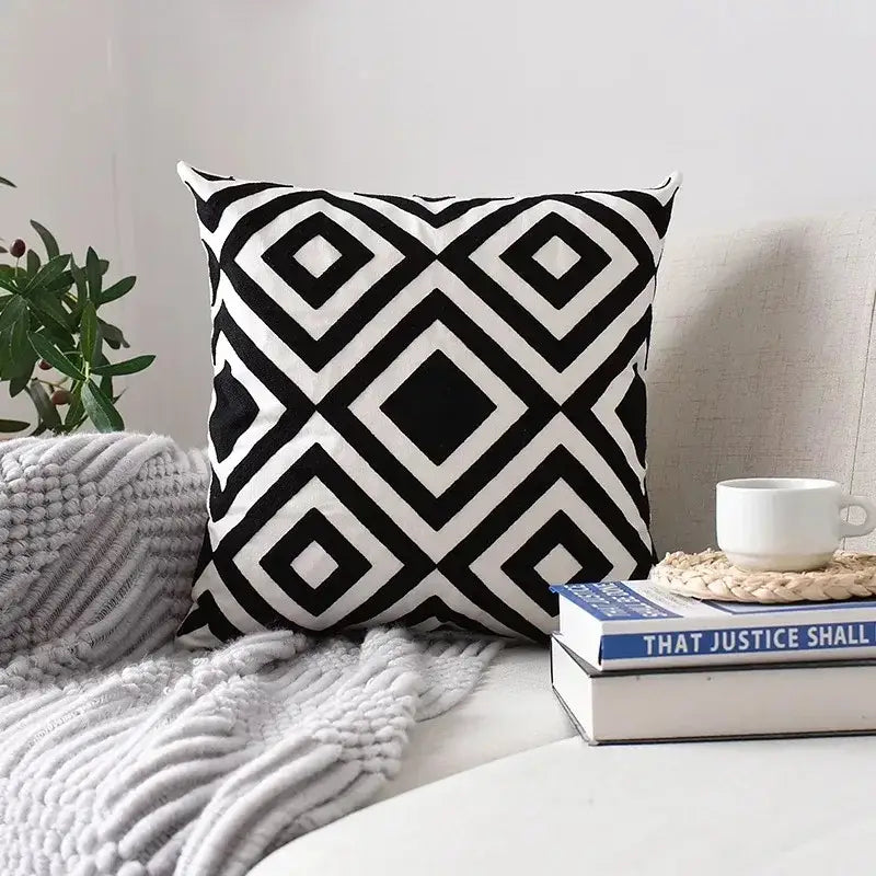 Geometric embroidered cushion cover set – living room pillows