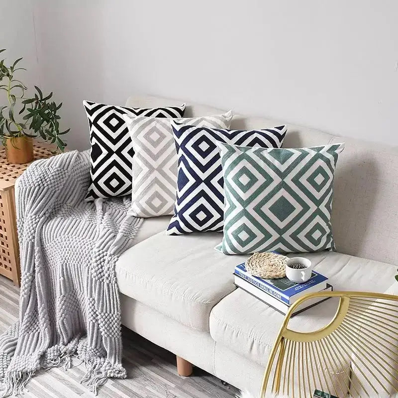 Geometric embroidered cushion cover set – living room pillows