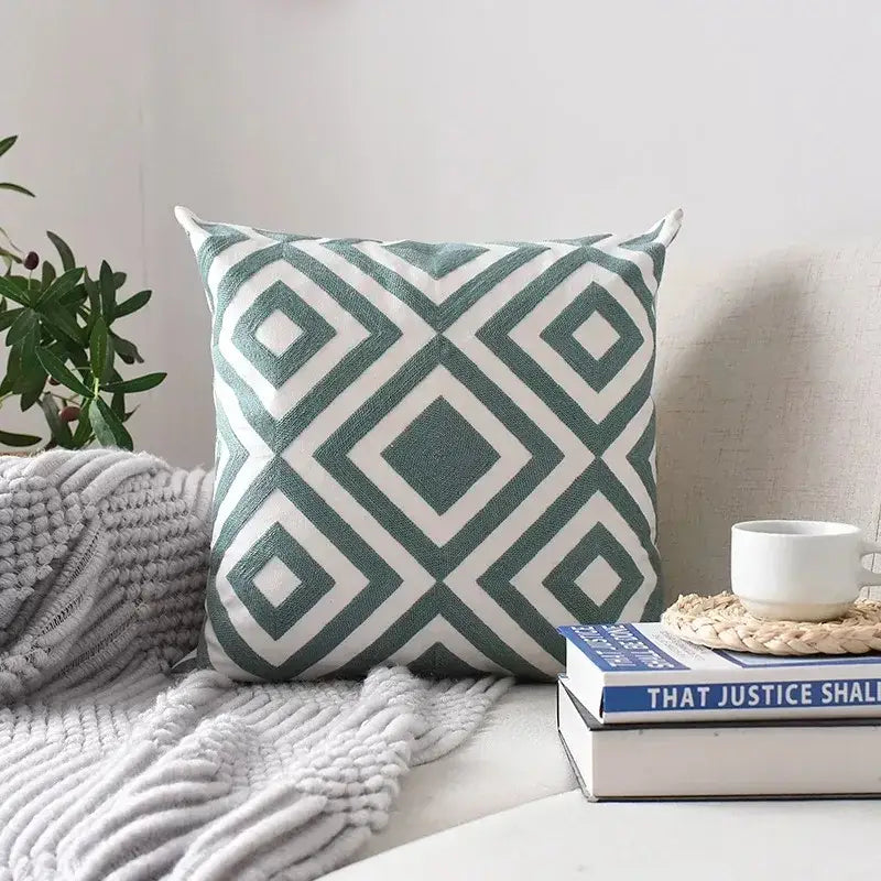 Geometric embroidered cushion cover set – living room pillows