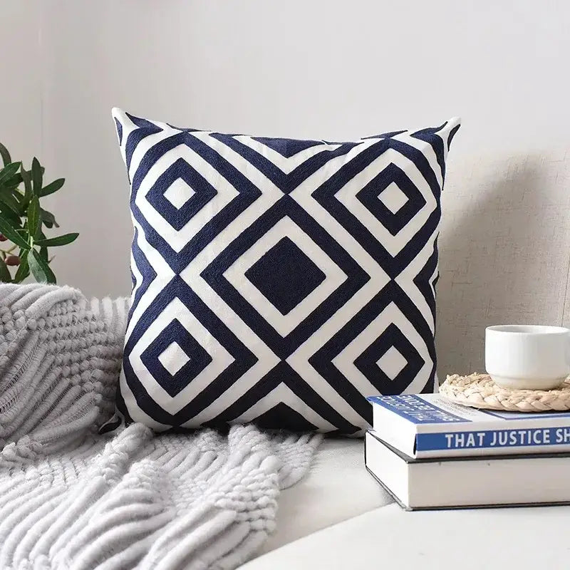 Geometric embroidered cushion cover set – living room pillows