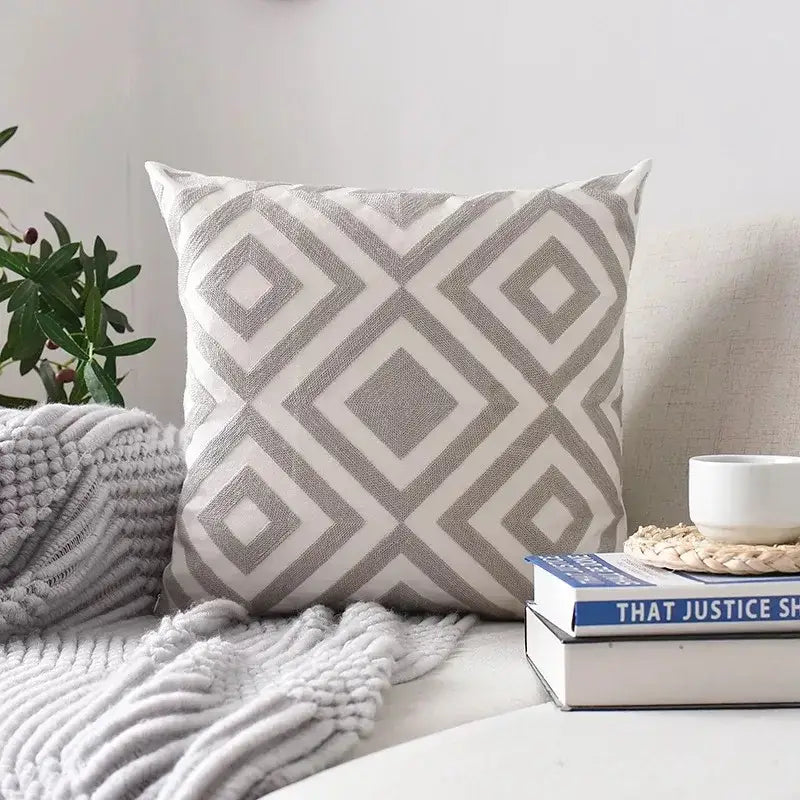Geometric embroidered cushion cover set – living room pillows