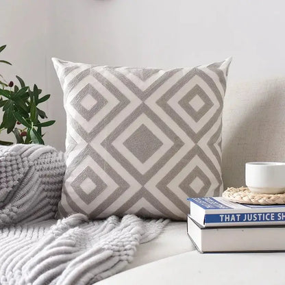 Geometric embroidered cushion cover set – living room pillows