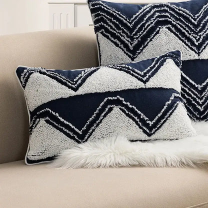 Geometric embroidered cushion cover with tufted tassels bedroom decor