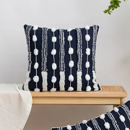 Geometric embroidered cushion cover with tufted tassels bedroom decor