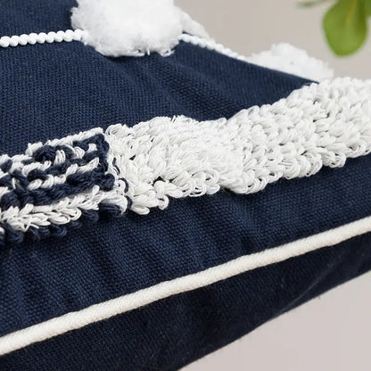 Geometric embroidered cushion cover with tufted tassels bedroom decor