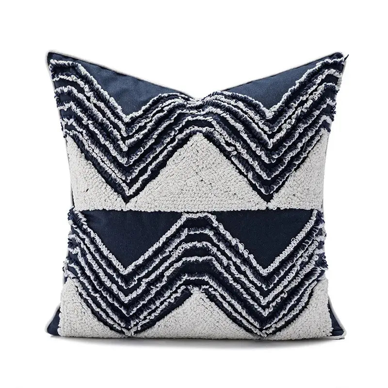 Geometric embroidered cushion cover with tufted tassels bedroom decor