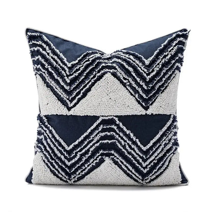 Geometric embroidered cushion cover with tufted tassels bedroom decor