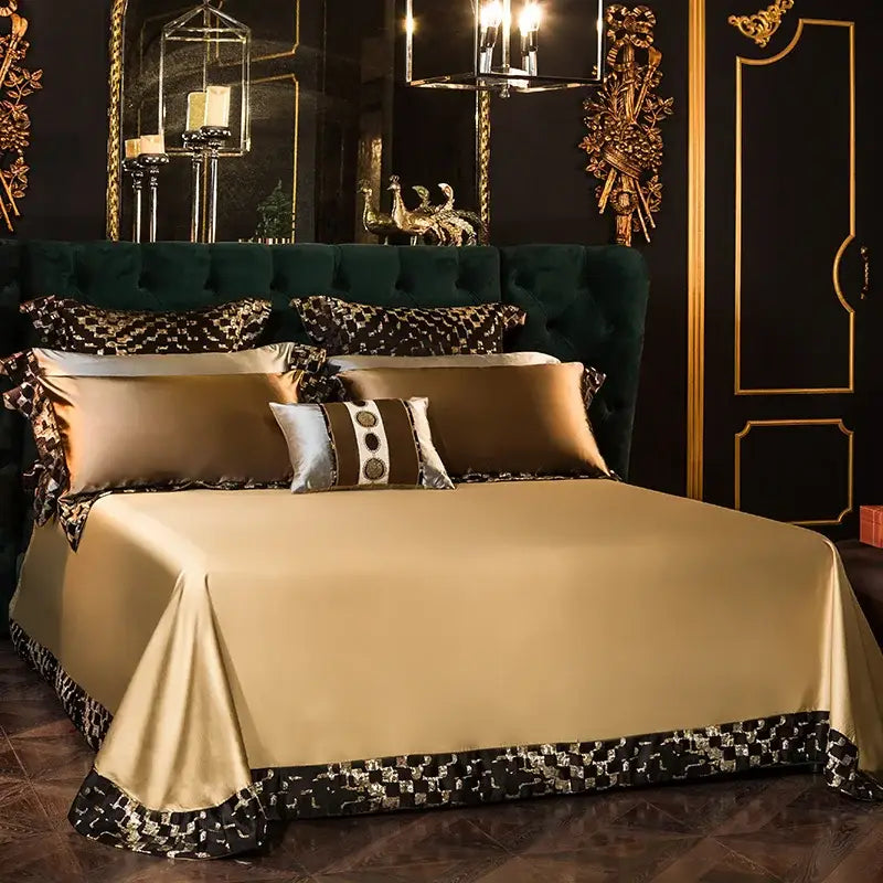Geometric embroidered egyptian cotton bedding set gold & silver bedroom